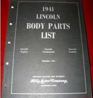1941 Lincoln Continental Body Parts Catalog