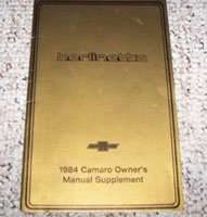 1984 Chevrolet Camaro Berlinetta Owner's Manual Supplement