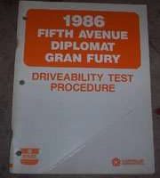 1986 Plymouth Gran Fury Driveablity Test Procedure Manual