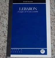 1992 Chrysler Lebaron Coupe & Convertible Owner's Manual