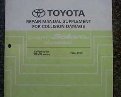 2002 Toyota Camry Solara Convertible Collision Damage Repair Manual Supplement