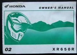 2002 Honda XR650R Motorcycle Owner's Manual