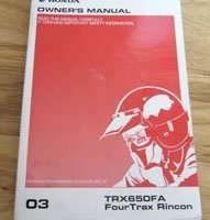 2003 Honda TRX650FA Fourtrax Rincon ATV Owner's Operator Manual User Guide