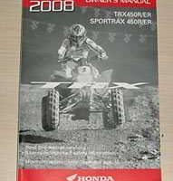 2008 Honda TRX450R & TRX450ER Sportrax 450R/ER ATV Owner Operator User Guide Manual