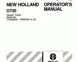 Operator's Manual for New Holland Tractors model GT20