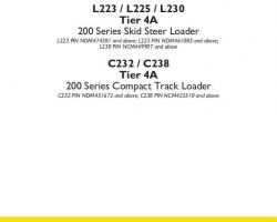 New Holland CE Skid steers / compact track loaders model L225 Tier 4A Complete Service Manual