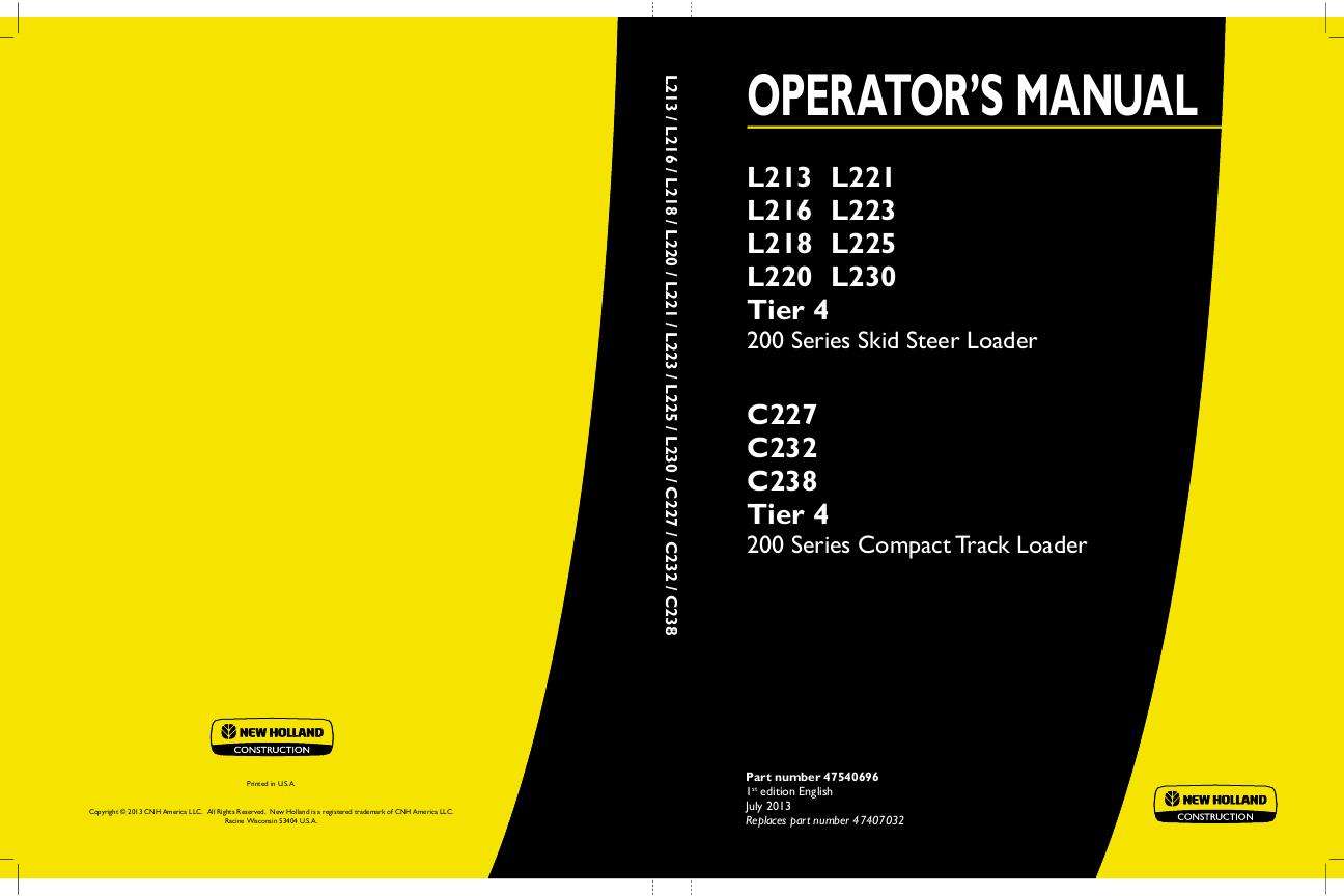 New Holland Skid Steer L200 series Compact Operator's Manual  Tier 4 47540696 