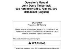 Operators Manuals for Timberjack 608 Series model 608 Tracked Harvesters