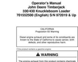 Operators Manuals for Timberjack model 330 Knuckleboom Loader