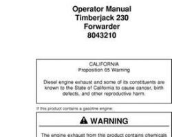 Operators Manuals for Timberjack Series model 230 Forwarders