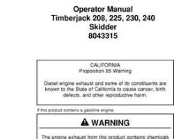 Operators Manuals for Timberjack E Series model 208 Skidders