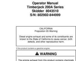 Operators Manuals for Timberjack A Series model 200a Skidders