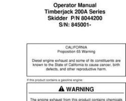 Operators Manuals for Timberjack A Series model 225a Skidders