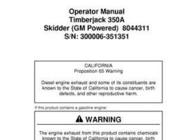 Operators Manuals for Timberjack A Series model 350 Skidders