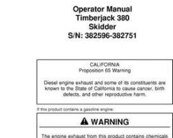 Operators Manuals for Timberjack Series model 380 Skidders