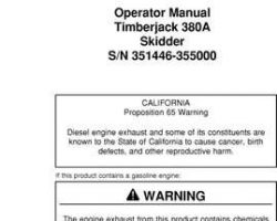 Operators Manuals for Timberjack A Series model 380a Skidders