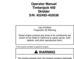 Operators Manuals for Timberjack A Series model 450a Skidders