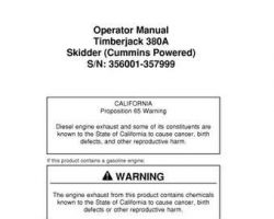 Operators Manuals for Timberjack A Series model 380a Skidders