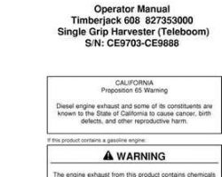 Operators Manuals for Timberjack 608 Series model 608 Tracked Harvesters