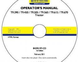 Operator's Manual on CD for New Holland Tractors model T9.615