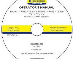 Operator's Manual on CD for New Holland Tractors model T9.505