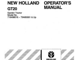 Operator's Manual for New Holland Tractors model GT20