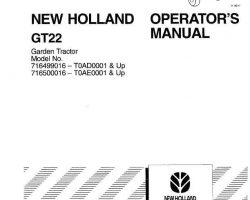 Operator's Manual for New Holland Tractors model GT22