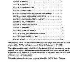 Service Manual for New Holland Tractors model TN65F COMPLETE