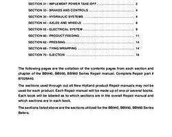 Service Manual for New Holland Balers BB940 BB950 BB960
