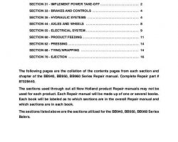 Service Manual for New Holland Balers BB940 BB950 BB960