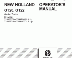 Operator's Manual for New Holland Tractors model GT22