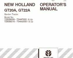 Operator's Manual for New Holland Tractors model GT22A