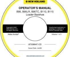 Operator's Manual on CD for New Holland CE Loader backhoes model B95TC