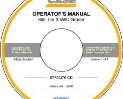 Operator's Manual on CD for Case Motor graders model 865