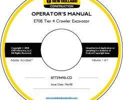 Operator's Manual on CD for New Holland CE Excavators model E70B