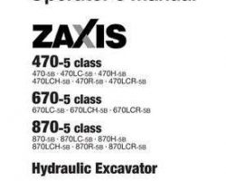 Hitachi Zaxis-5 Series model Zaxis870-5 Excavators Owner Operator Manual