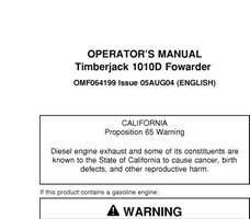 Operators Manuals for Timberjack D Series model 1010d Forwarders