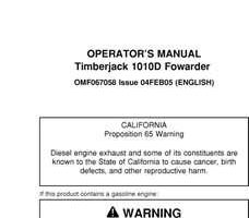 Operators Manuals for Timberjack D Series model 1010d Forwarders