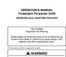 Operators Manuals for Timberjack D Series model 810d Forwarders