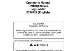 Operators Manuals for Timberjack Series model 635 Knuckleboom Loader