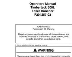 Operators Manuals for Timberjack 608 Series model 608l Tracked Feller Bunchers