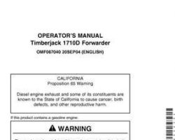 Operators Manuals for Timberjack D Series model 1710d Forwarders