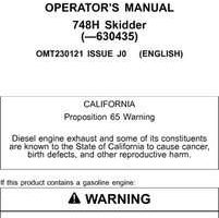 Operators Manuals for Timberjack H Series model 748h Skidders