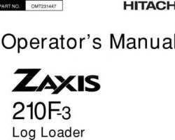 Hitachi Zaxis-3 Series model Zaxis210f-3 Log Loaders Owner Operator Manual