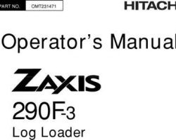 Hitachi Zaxis-3 Series model Zaxis290f-3 Log Loaders Owner Operator Manual