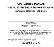 Operators Manuals for Timberjack J Series model 909jh Tracked Harvesters