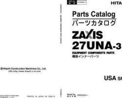 Hitachi Zaxis-3 Series model Zaxis27una-3 Excavators Equipment Components Parts Catalog Manual