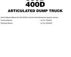 Service Repair Manuals for Hitachi D Series model Ah400d Articulated Dump Trucks