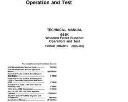 Timberjack K Series model 643k Wheeled Feller Bunchers Test Technical Manual