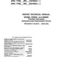 Timberjack M Series model 853mh Tracked Harvesters Service Repair Technical Manual